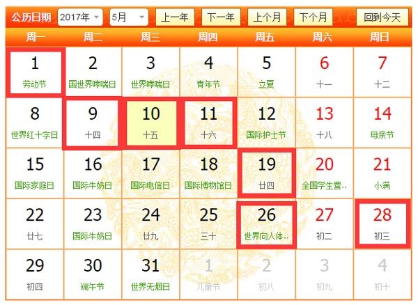 2017年5月裝修吉日是那幾天